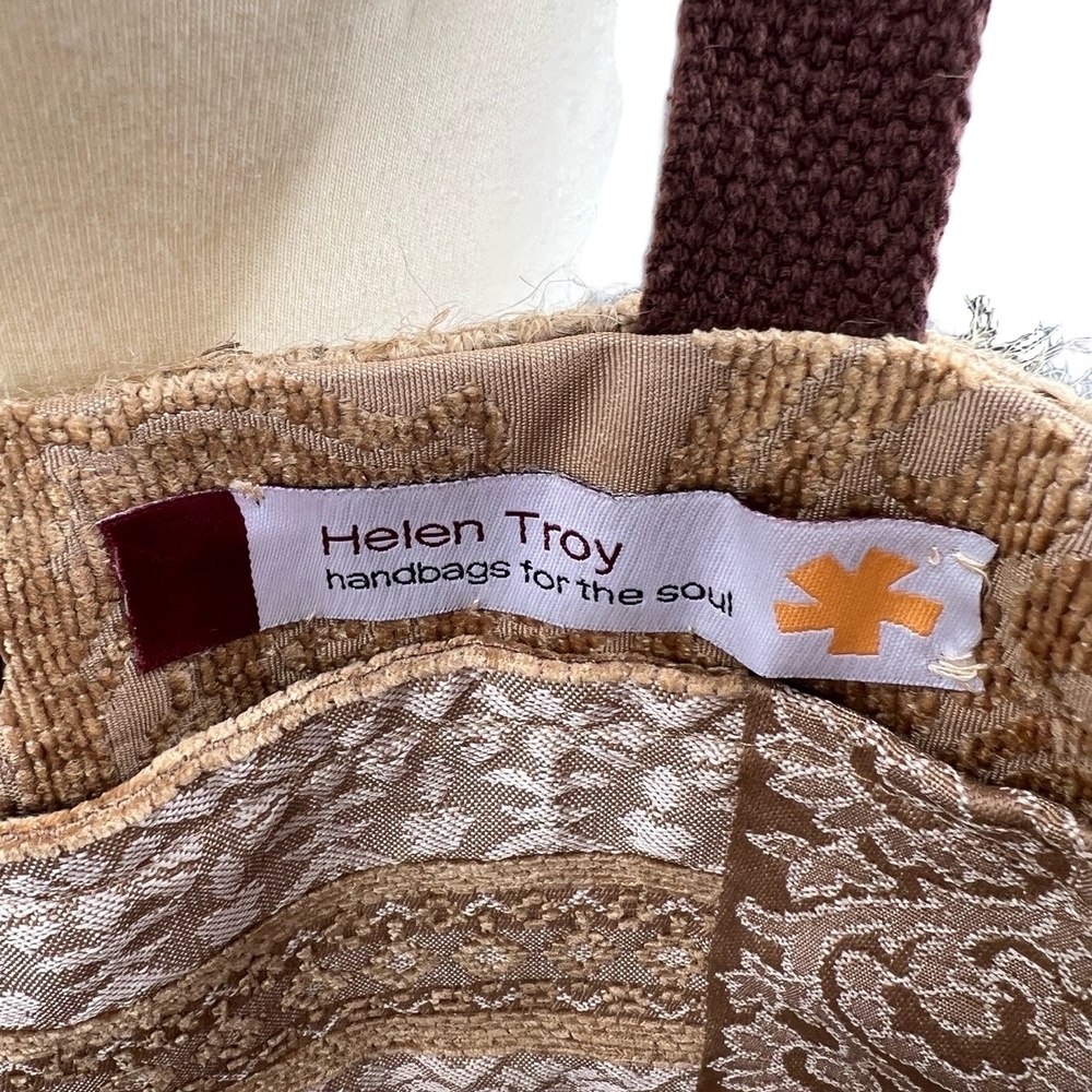 Helen Troy Bag‎ Brown Straps Jute Printed Logo Coffee Bean Tote Style - Picture 7 of 8